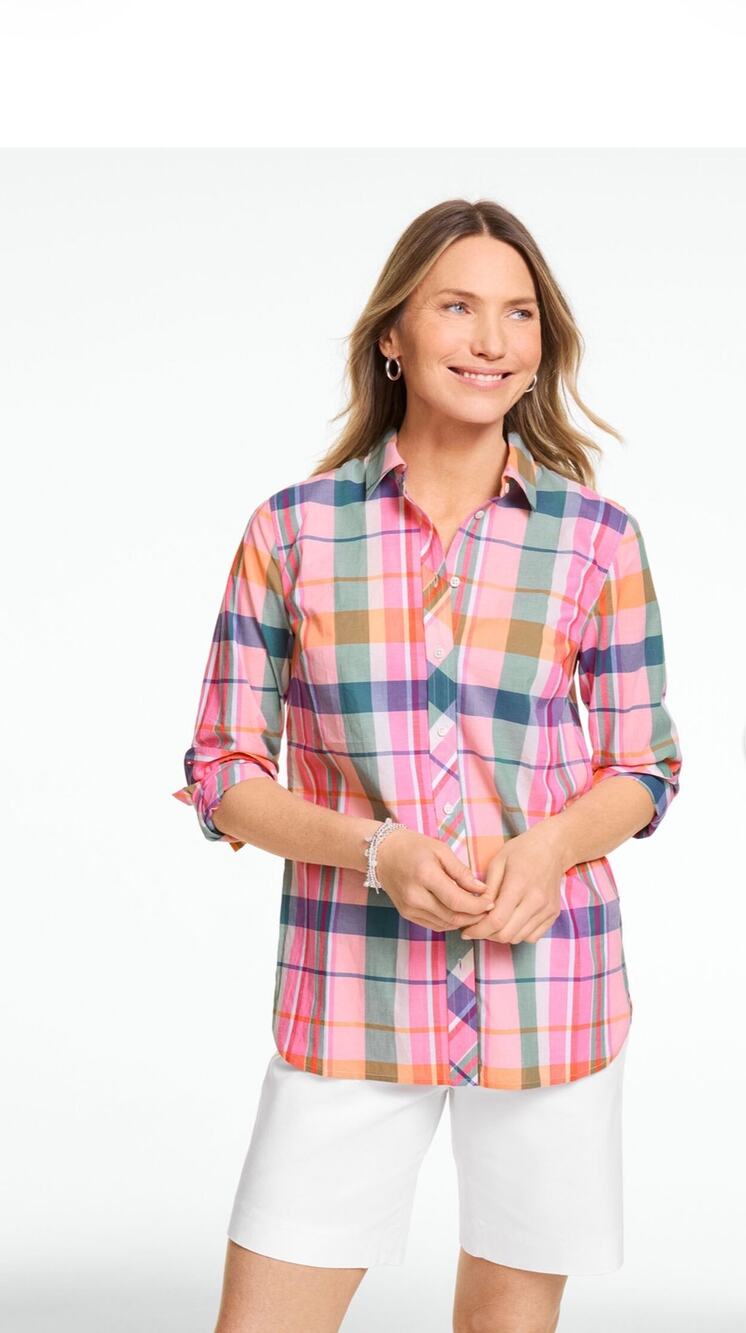 Talbots Picnic Madras grandpa grunge, indie Plaid Button Down Blouse - Size XL